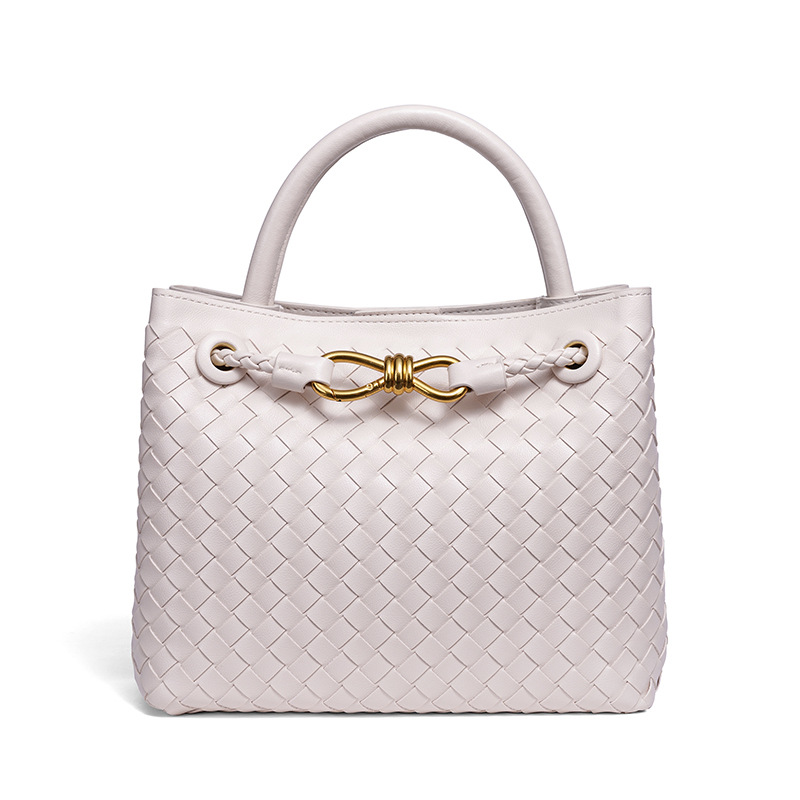 Handmade woven bag horizontal handbag bow design rope buckle large capacity single shoulder diagonal cross women's bag