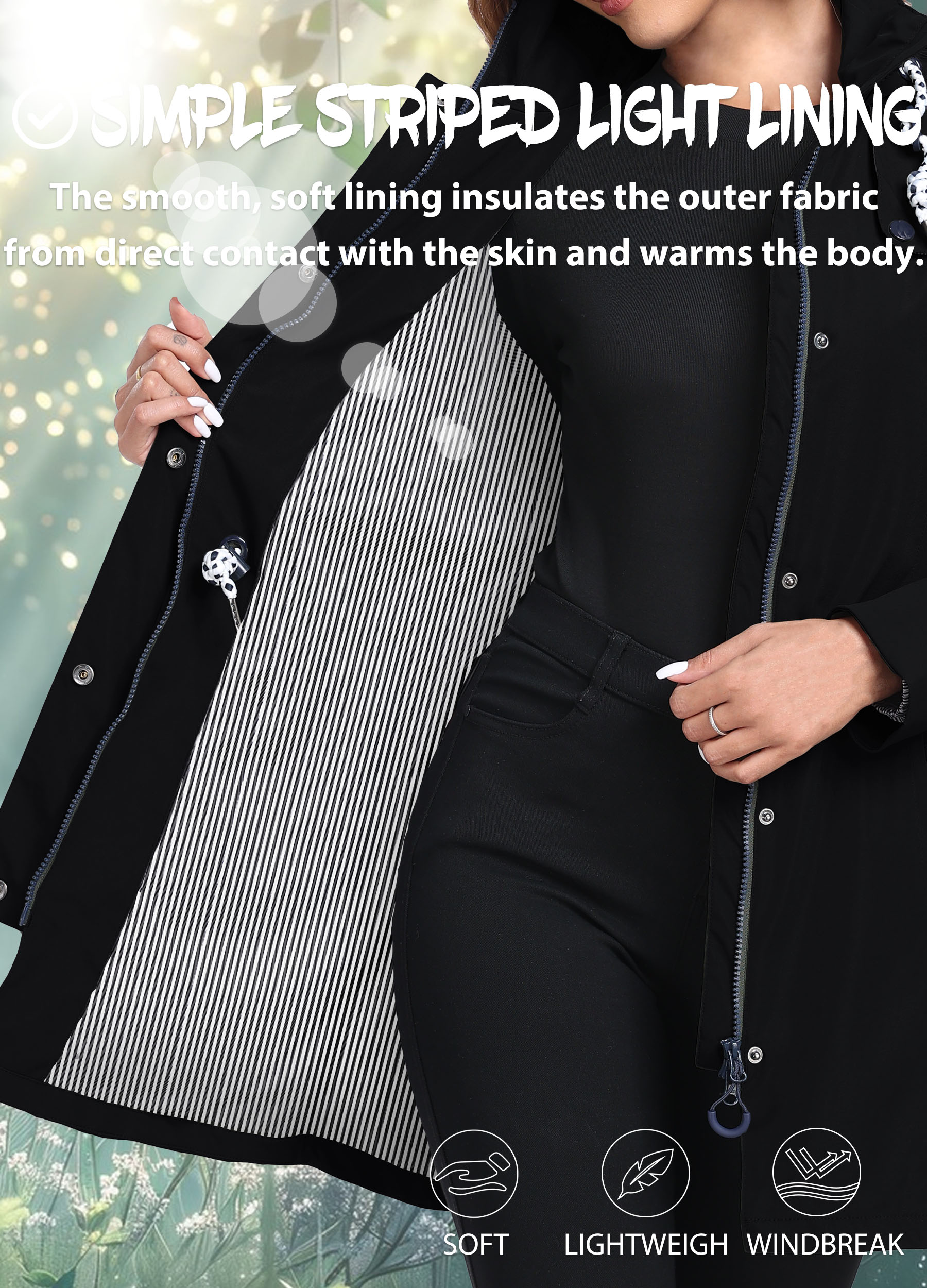 Outdoor Friendly Womens Long Length Waterproof Rainwear with Adjustable Hood