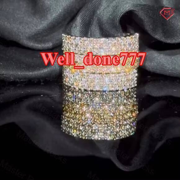 Hiphop Moissanite Ring 3 Rows Pave Setting Eternity Band Ring 925 Silver Gold Plated Vvs Moissanite Ring