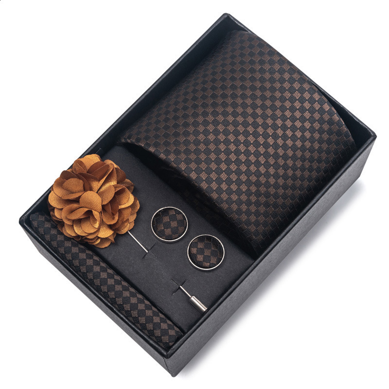 Stripes Silk Ties for Men Wedding Accessories Mens Necktie Pocket Square Cufflinks Pin And Elegant Gift Box 260403