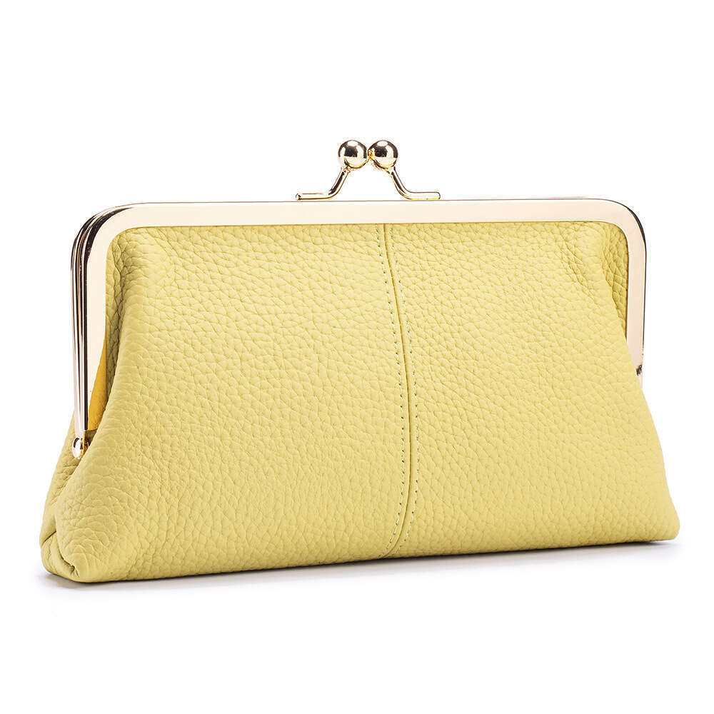 Simple and stylish clip genuine leather long clutch top-layer cowhide clasp storage bag, large-capacity phone bag for women - view 8