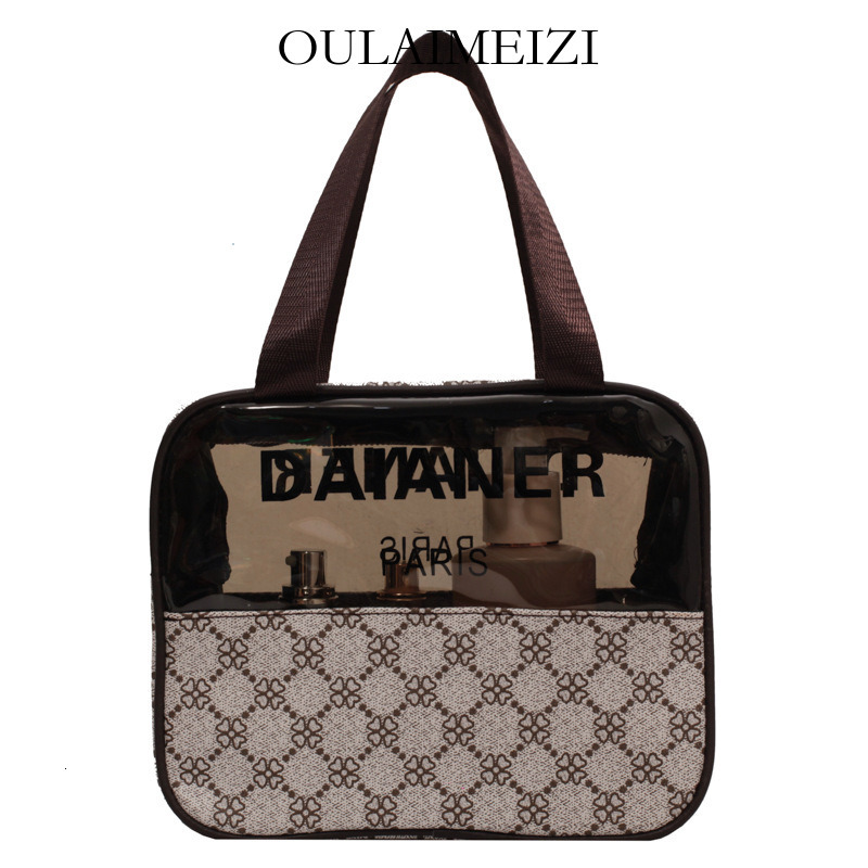 OULAIMEIZI Women Fashion Clear Window Cosmetic Bag Retro Floral Pattern Waterproof Portable Travel Toiletry Pouch For Skincare
