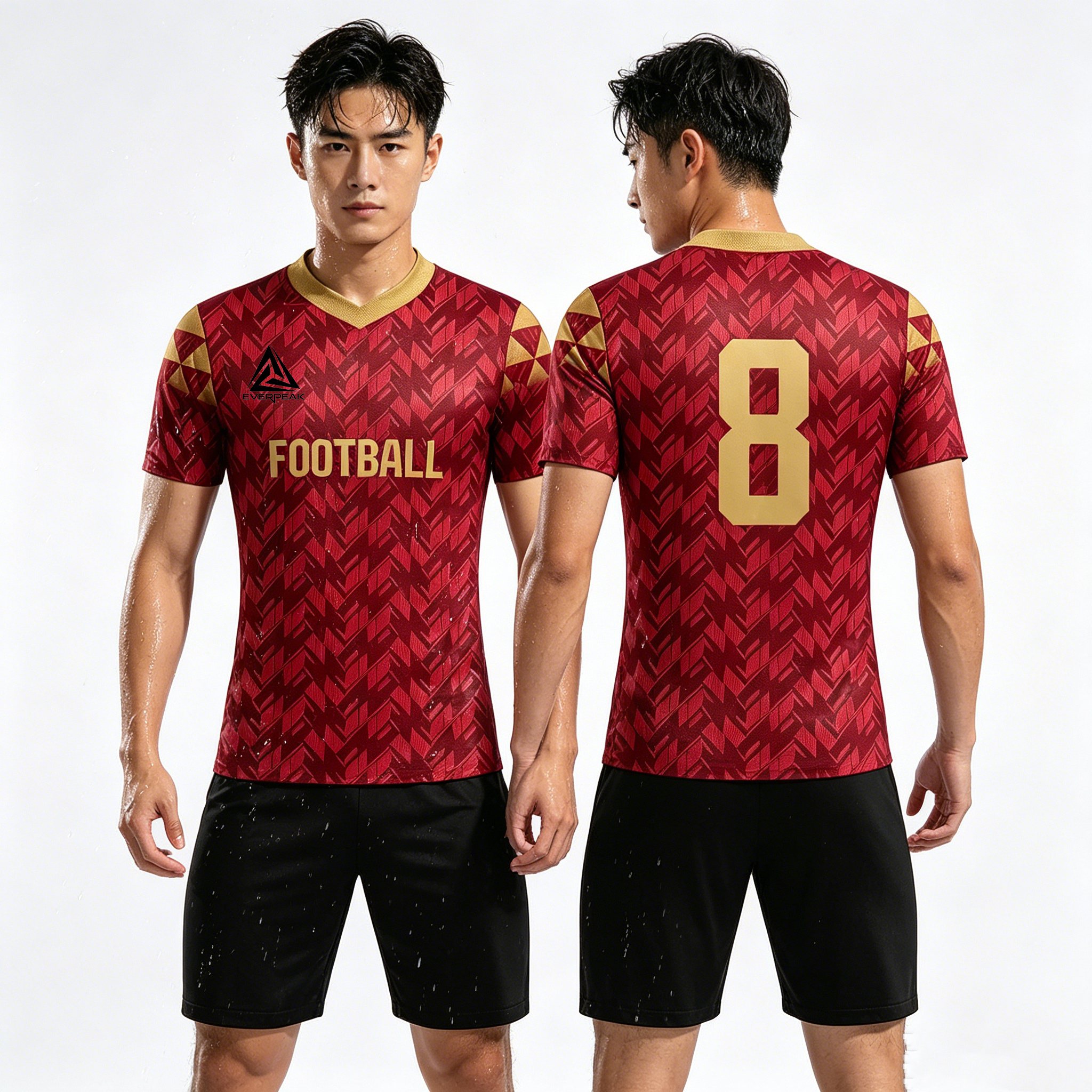 Custom Diamond Pattern Soccer Jersey Set Men Quick Dry Football Uniform with Shorts Customizable Team Name Number Logo for Sports - view 3