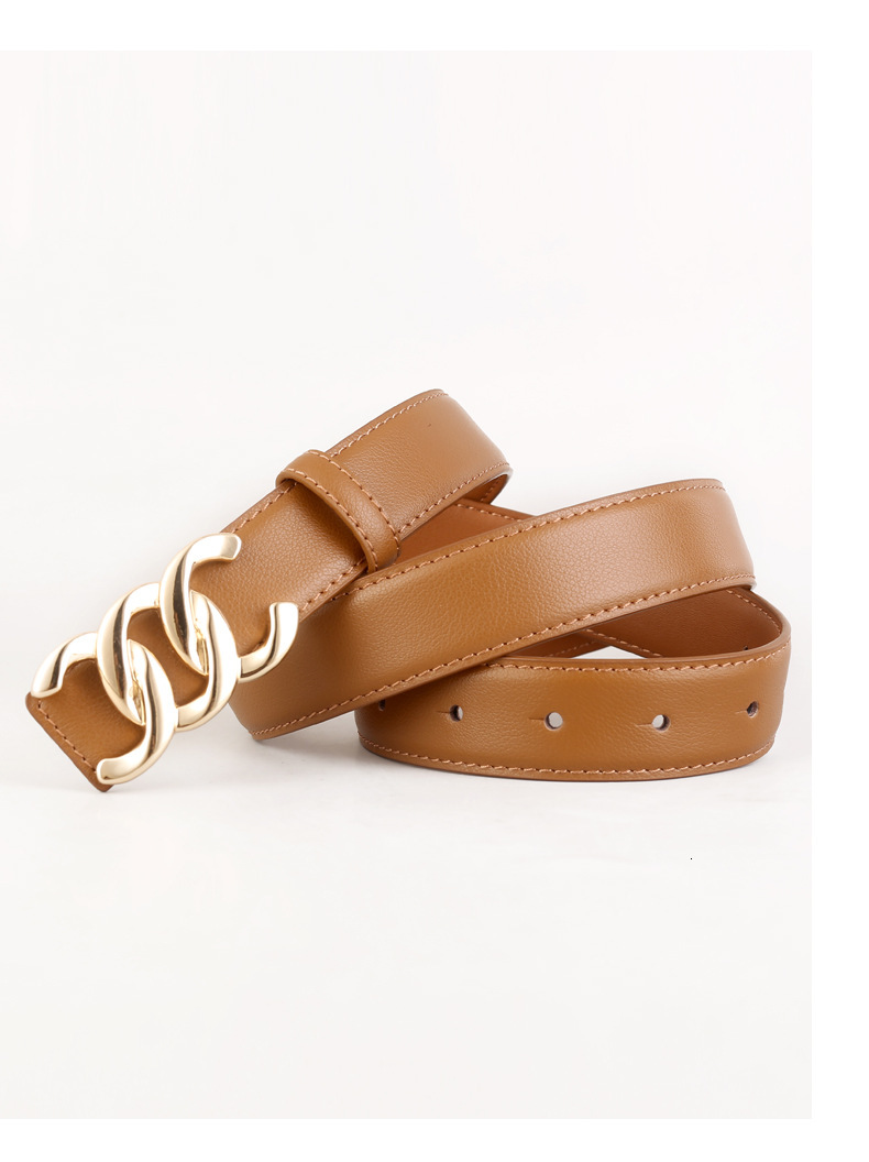 Women's Genuine Leather Belt, Fashion Smooth Buckle Waist Belt with Black Leather Strap and Golden Copper Decorative Buckle - Stylish Accessory for Dr - view 3
