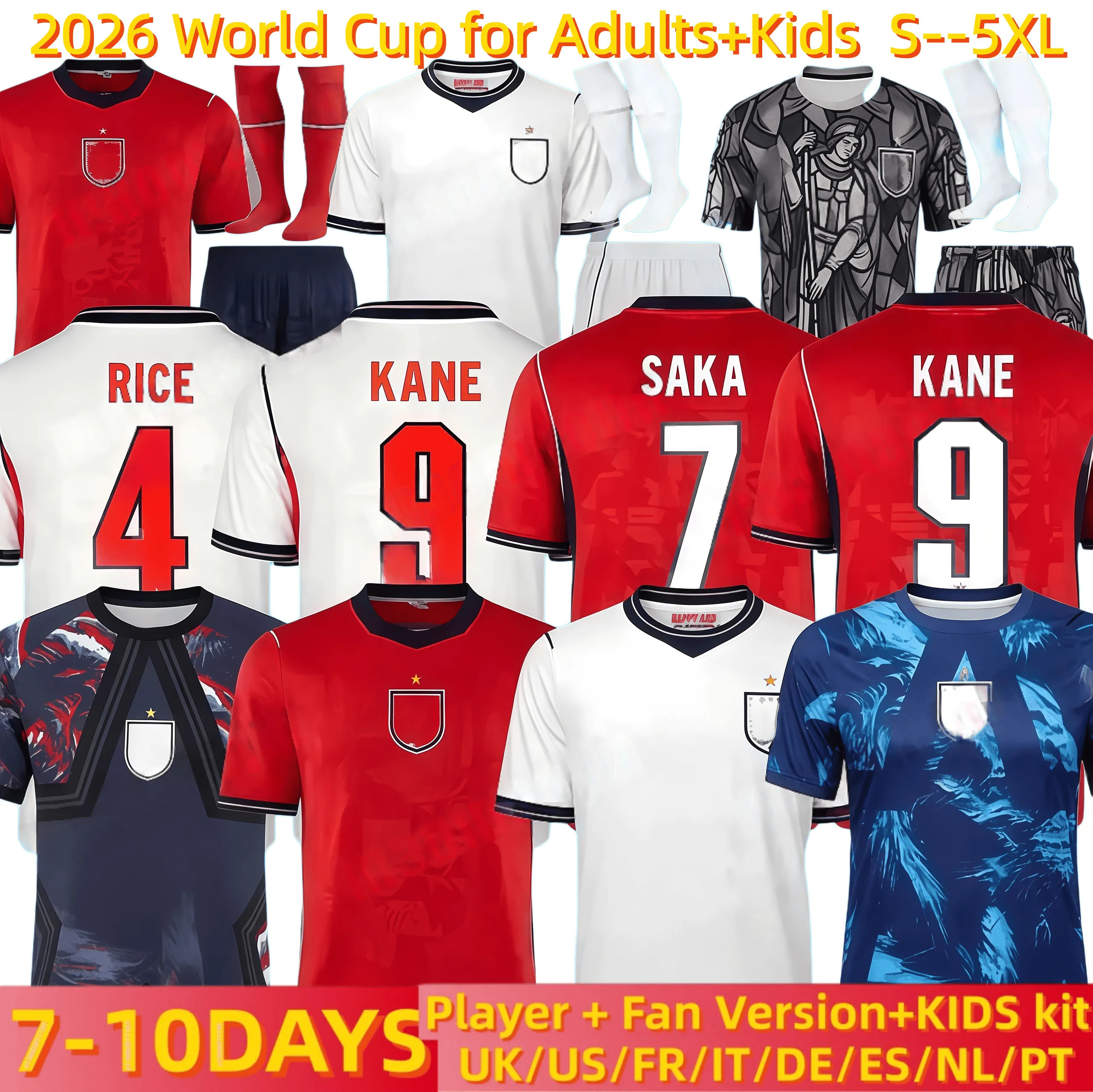 EnglaNd 26 27 World Cup 2026 Soccer Jerseys retro football tops football shirt BELLINGHAM kits BECKHAM KANE SAKA RICE FODEN National Team Kids Kit mai