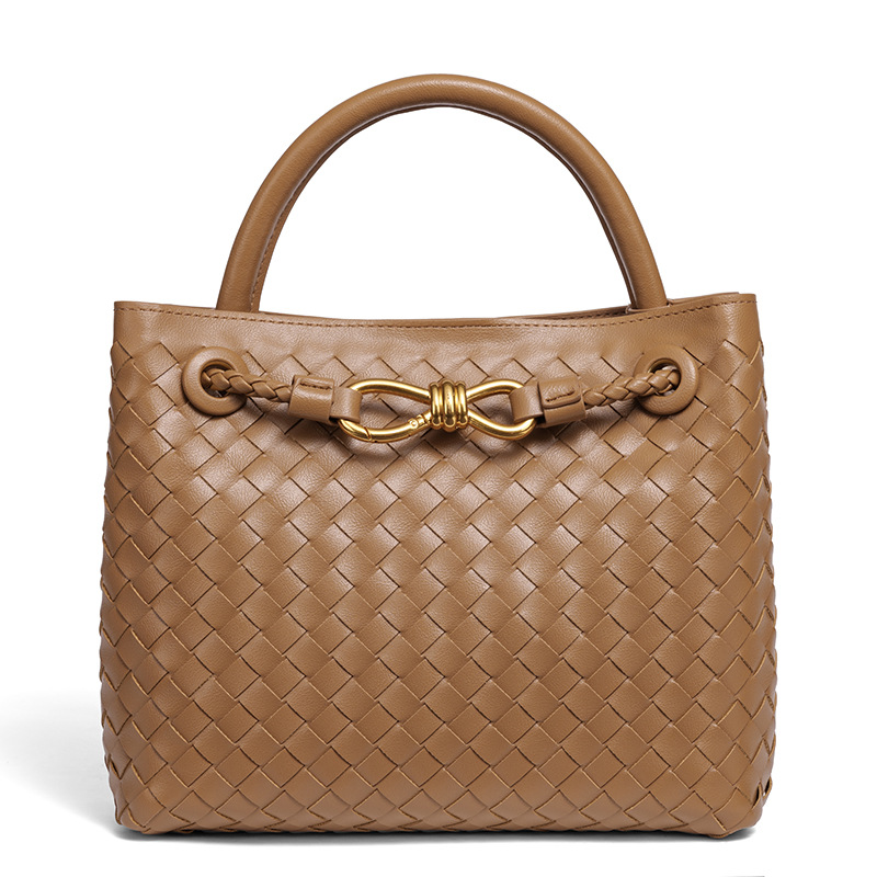 Handmade woven bag horizontal handbag bow design rope buckle large capacity single shoulder diagonal cross women's bag