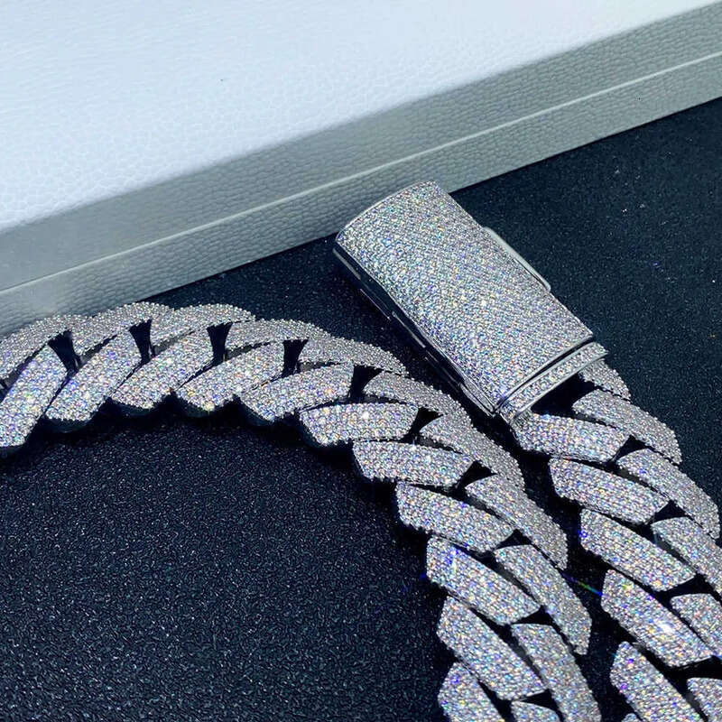 moissanite necklace cuban link chain 20mm 4 row full diamond ice out vvs pass diamonds tester stainless steel plating hiphop men's jewelry bracel