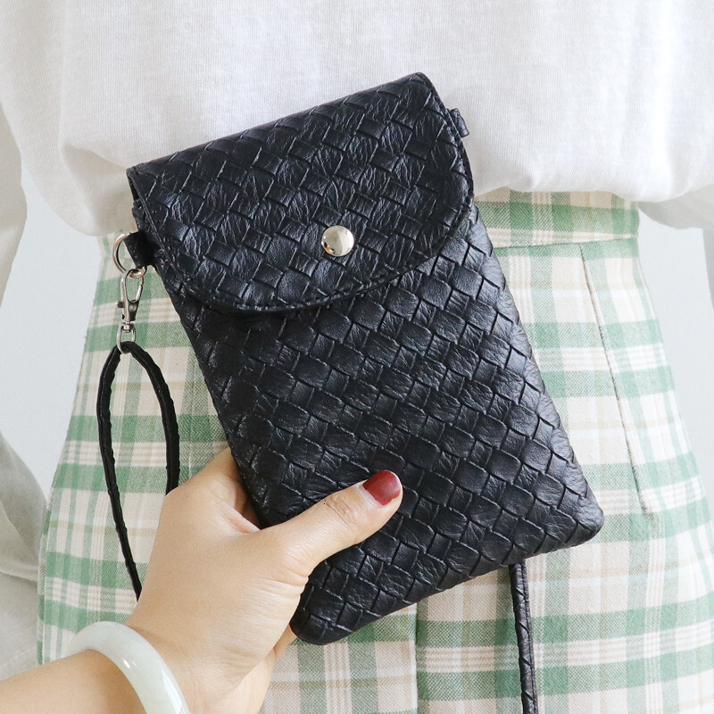 Mini Small 2021 New Korean Version Large Screen Phone for Women Vertical Woven Leather Shoulder Crossbody Bag Coin Purse