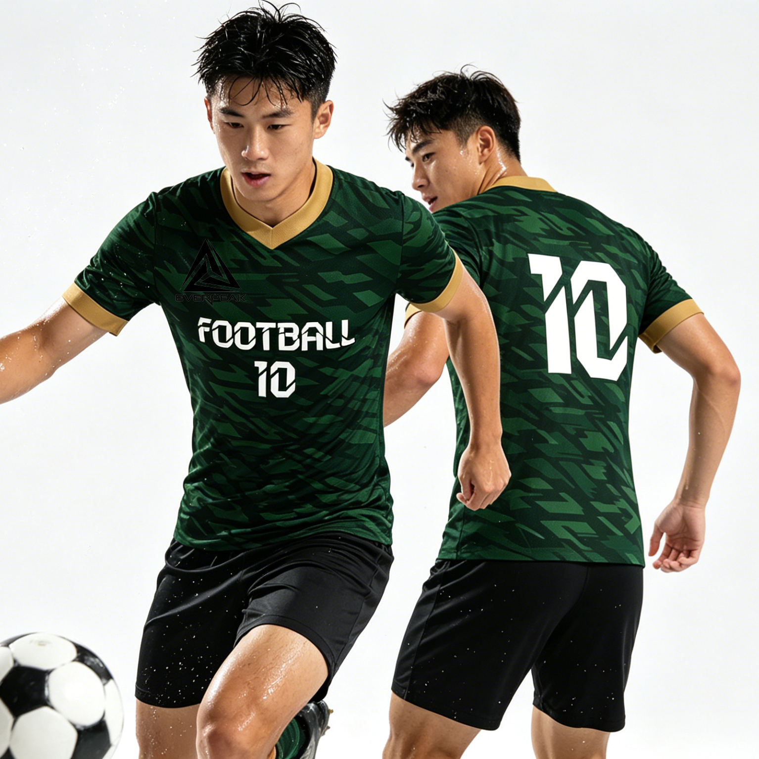 Custom Soccer Jersey Set Men Dark Green Camo with Gold Trim Football Uniform with Shorts Personalized Name Number Breathable Quick Dry Kit - view 3