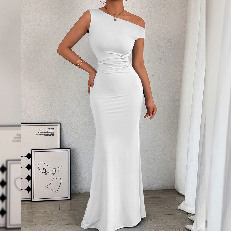 Dresses for Women Designer Asymmetrical Off Shoulder Ruched Waist Mermaid Maxi Dress Elegant Formal Evening Party Gown