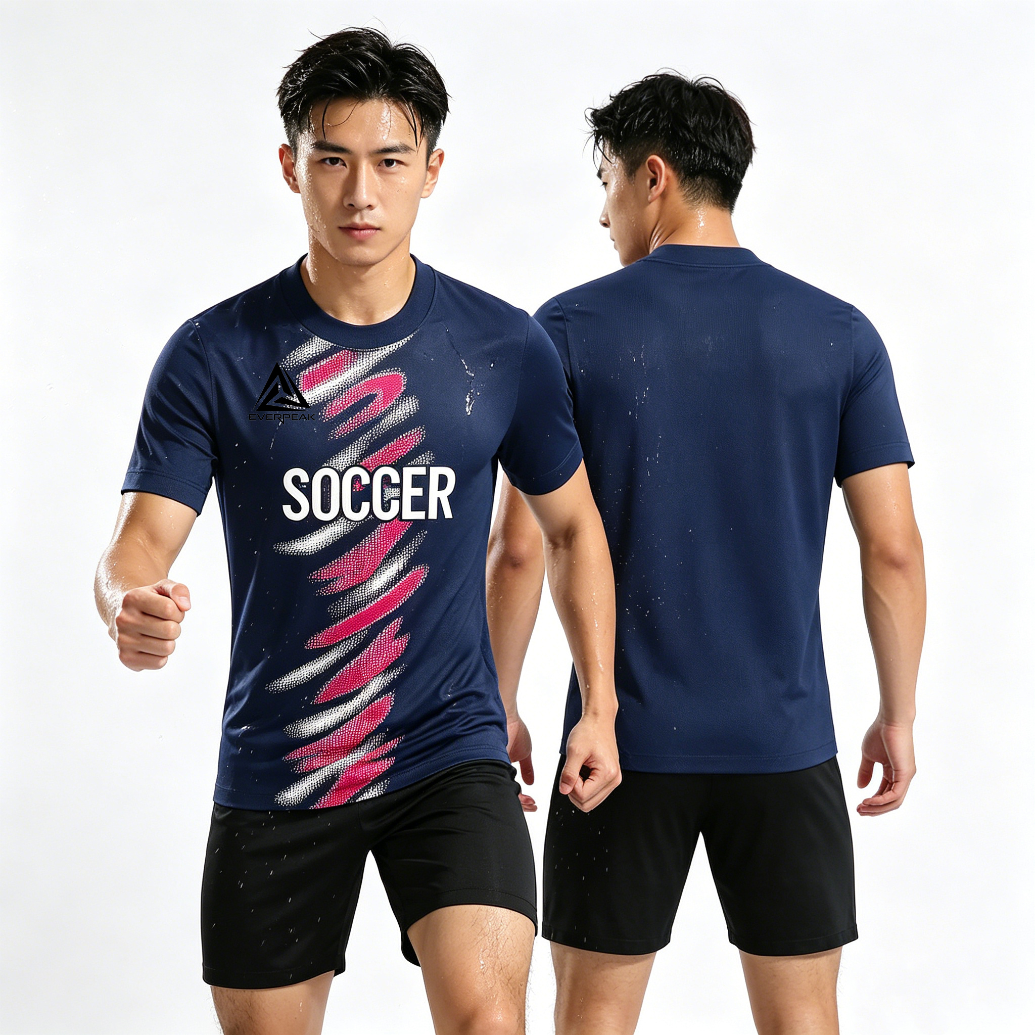 Custom Brush Stroke Soccer Jersey Set Men Quick Dry Football Uniform with Shorts Customizable Team Name Number Logo for Sports - view 3