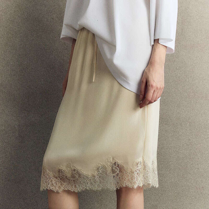 Custom Dyed Grade MM Silk Stretch Crepe Dress Embroidered Lace Trim Elegant Summer Women Outfit MAKOUFEI