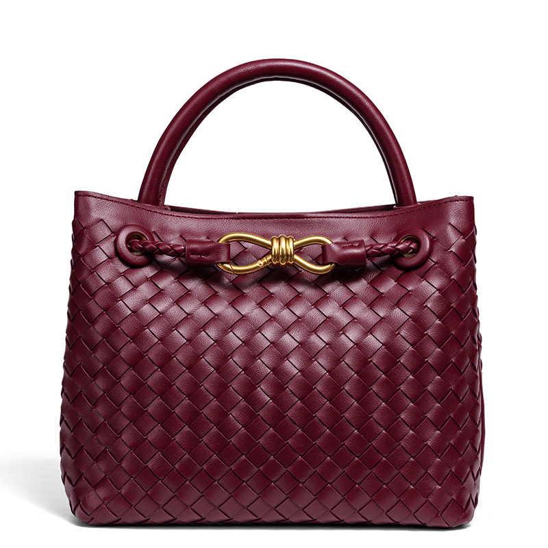 Handmade woven bag horizontal handbag bow design rope buckle large capacity single shoulder diagonal cross women's bag