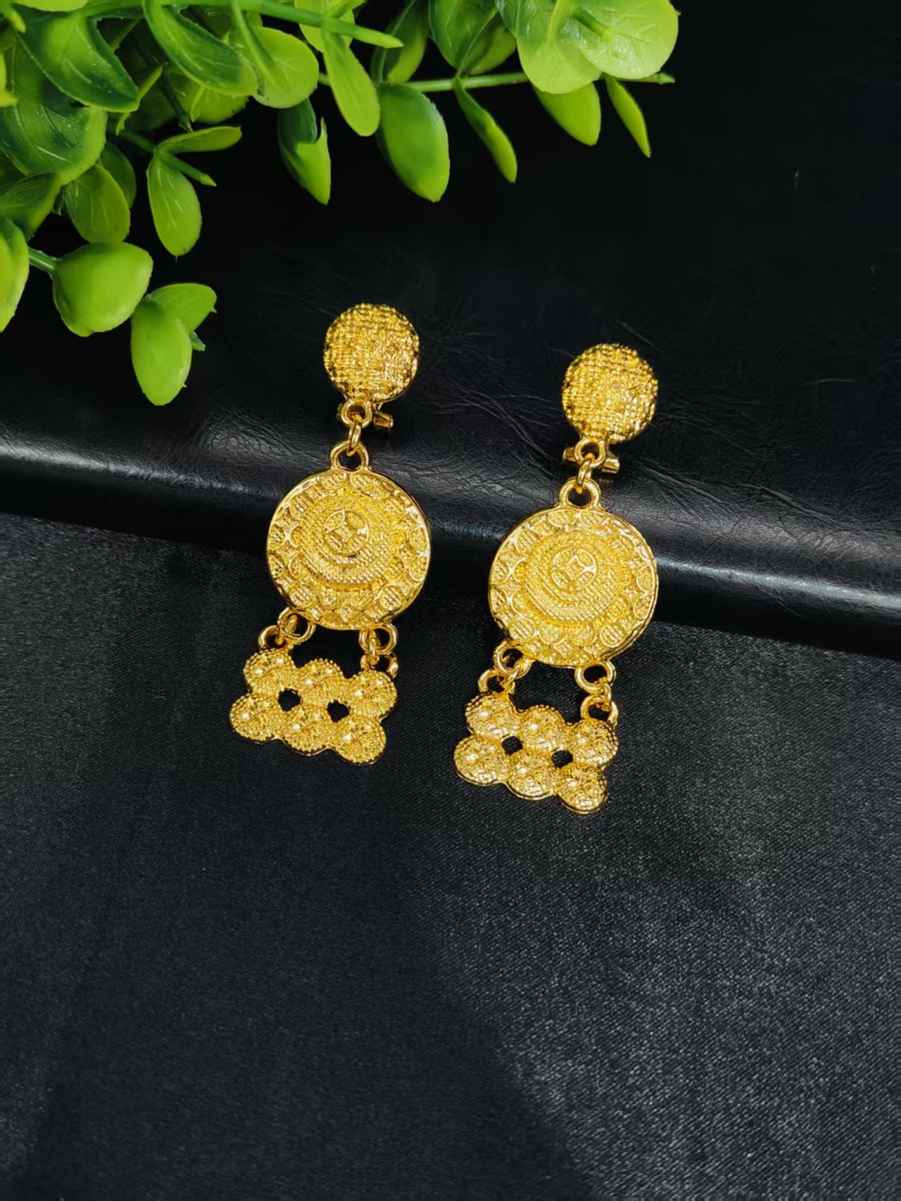 Bridal Indian Necklace Sets 24K Gold Plated Long Pendant For Women Nigeria African Dubai Wedding Earring Jewelry Set Party Gift