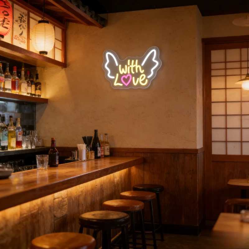 With Love Heart Cloud Wing Shape LED Neon Sign for Bedroom Wedding Valentine Gift Romantic Home Decor Wall Art Lighting H260520