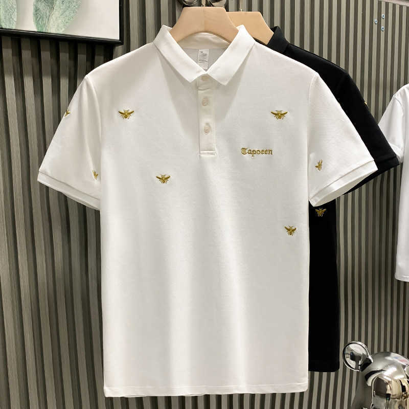 European-style high-end niche embroidered collar light luxury mens T-shirt short-sleeve polo shirt trendy brand stylish and cool mens clothing