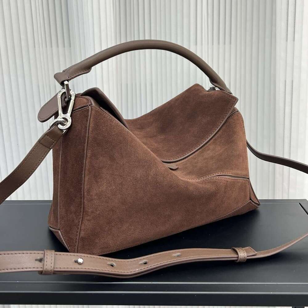 Elegant Frosted Cowhide Geometric Pillow Bag Diamond Texture Suede Design Large Capacity Fashion Women Commute Shoulder Crossbody Daily Handbag SENYY