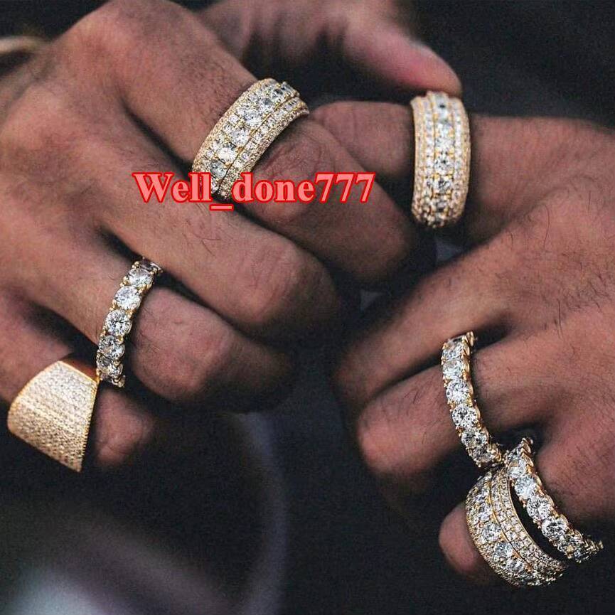 Hiphop Moissanite Ring 3 Rows Pave Setting Eternity Band Ring 925 Silver Gold Plated Vvs Moissanite Ring