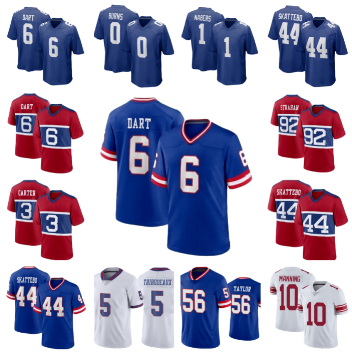 2026 New YorkS Giantsjersey NY GiantsS jersey Abdul Carter Jaxson Dart Malik Nabers Cam Skattebo Manning Strahan Bavaro Brian Burns Thibodeaux Footbal