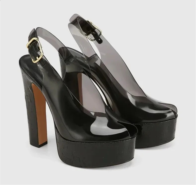 Womens summer thick soled high-heeled sandals fashionable transparent plus size womens 34-44 plus size sandals 260520 - view 5