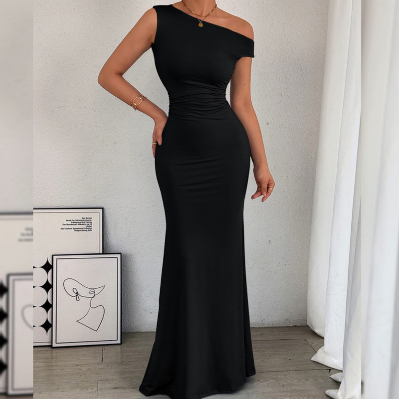 Dresses for Women Designer Asymmetrical Off Shoulder Ruched Waist Mermaid Maxi Dress Elegant Formal Evening Party Gown