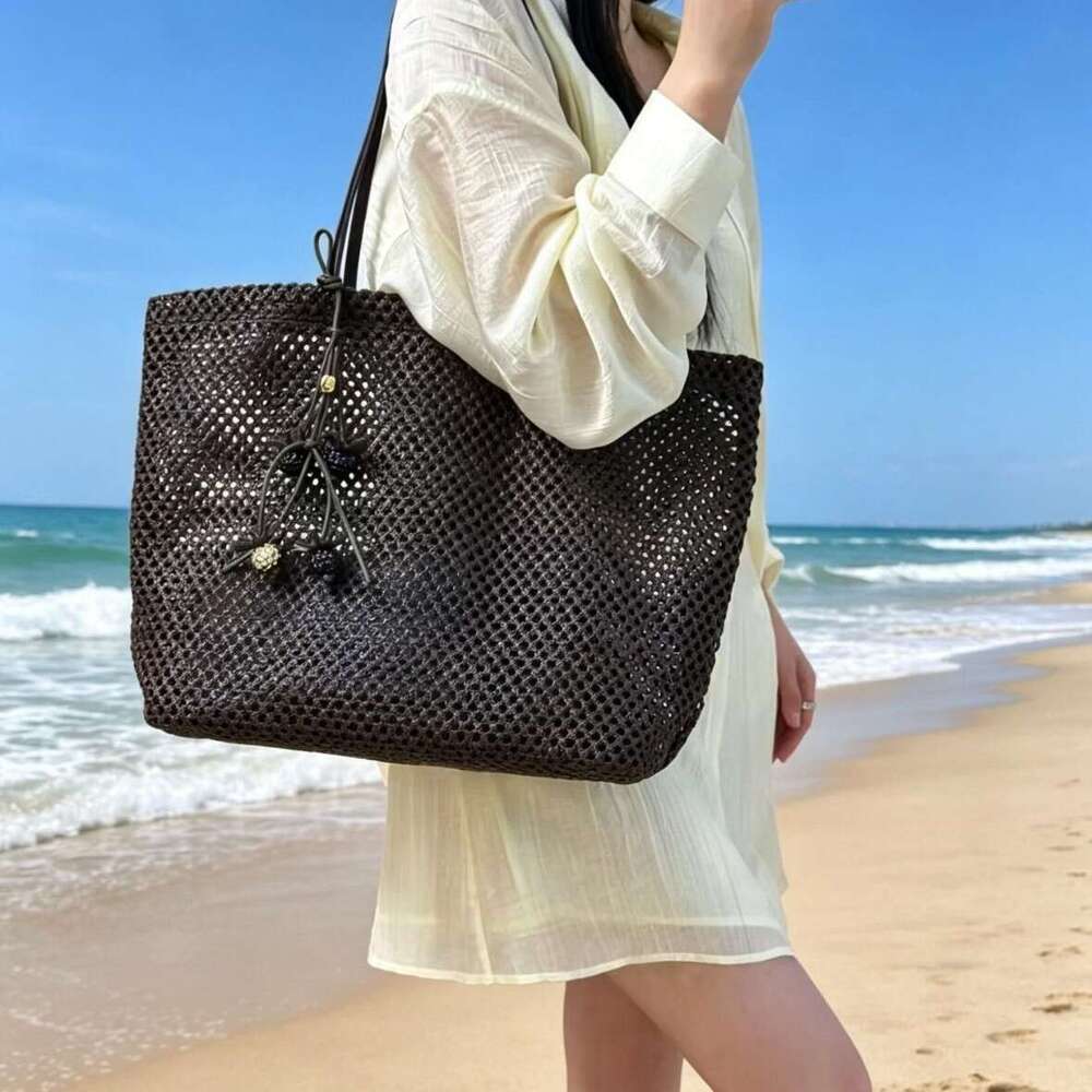 Vacation Style Handmade PP Straw Tote Bag Combined With Premium Top Layer Cowhide Fashion Single Shoulder Large Capacity Beach Travel Handbag SENYY