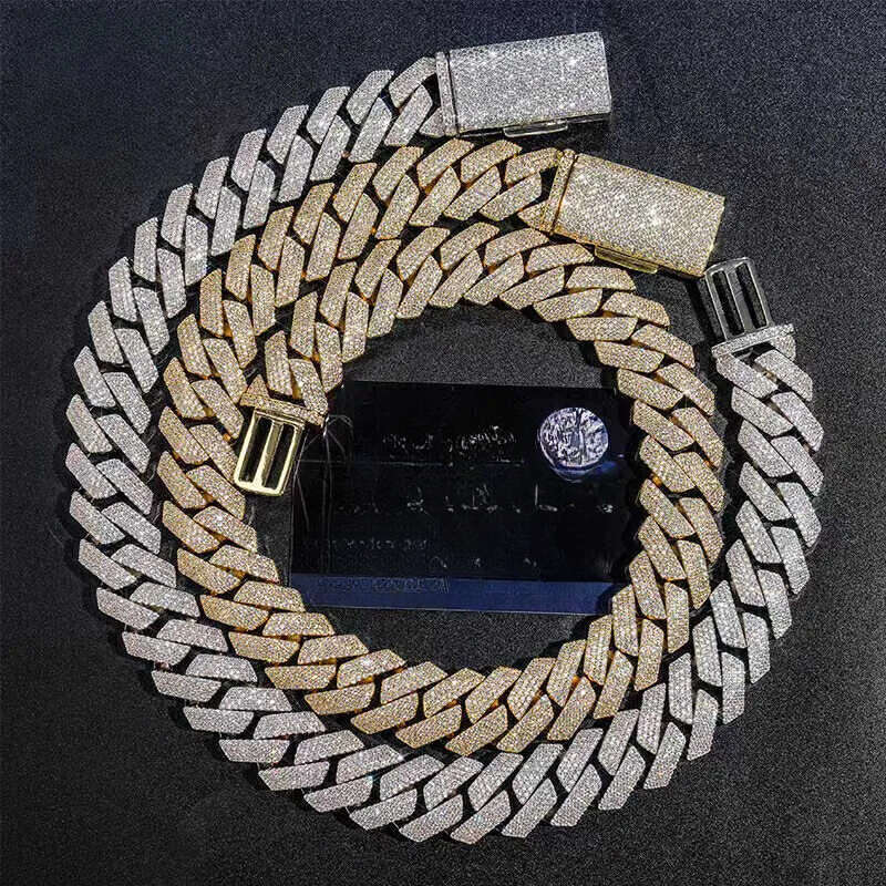 moissanite necklace cuban link chain 20mm 4 row full diamond ice out vvs pass diamonds tester stainless steel plating hiphop men's jewelry bracel