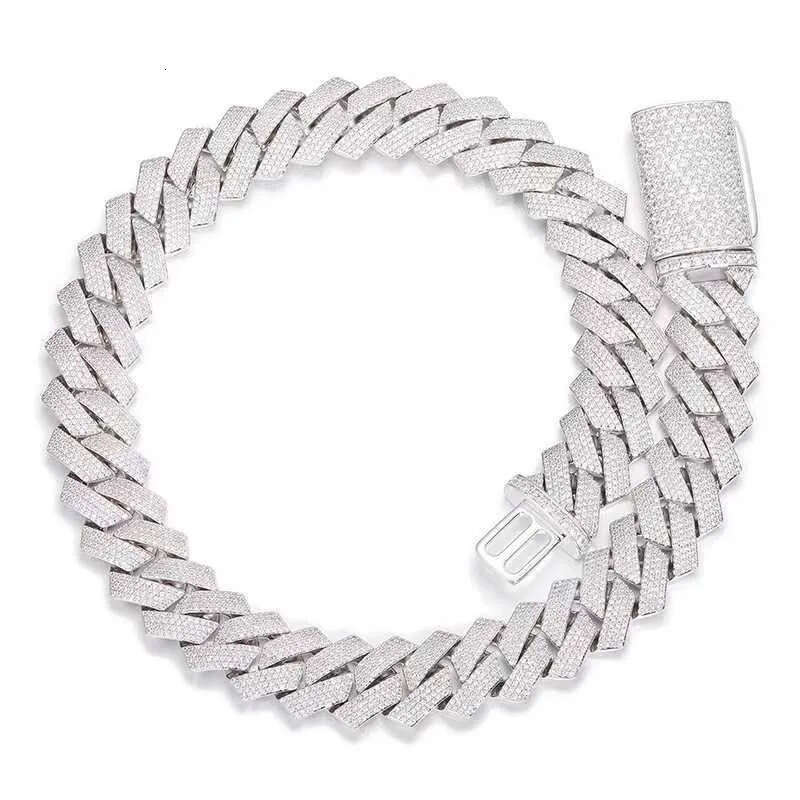 moissanite necklace cuban link chain 20mm 4 row full diamond ice out vvs pass diamonds tester stainless steel plating hiphop men's jewelry bracel