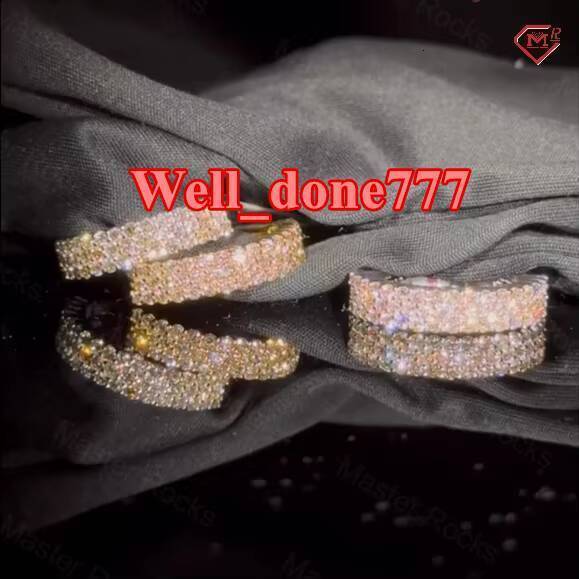 Hiphop Moissanite Ring 3 Rows Pave Setting Eternity Band Ring 925 Silver Gold Plated Vvs Moissanite Ring