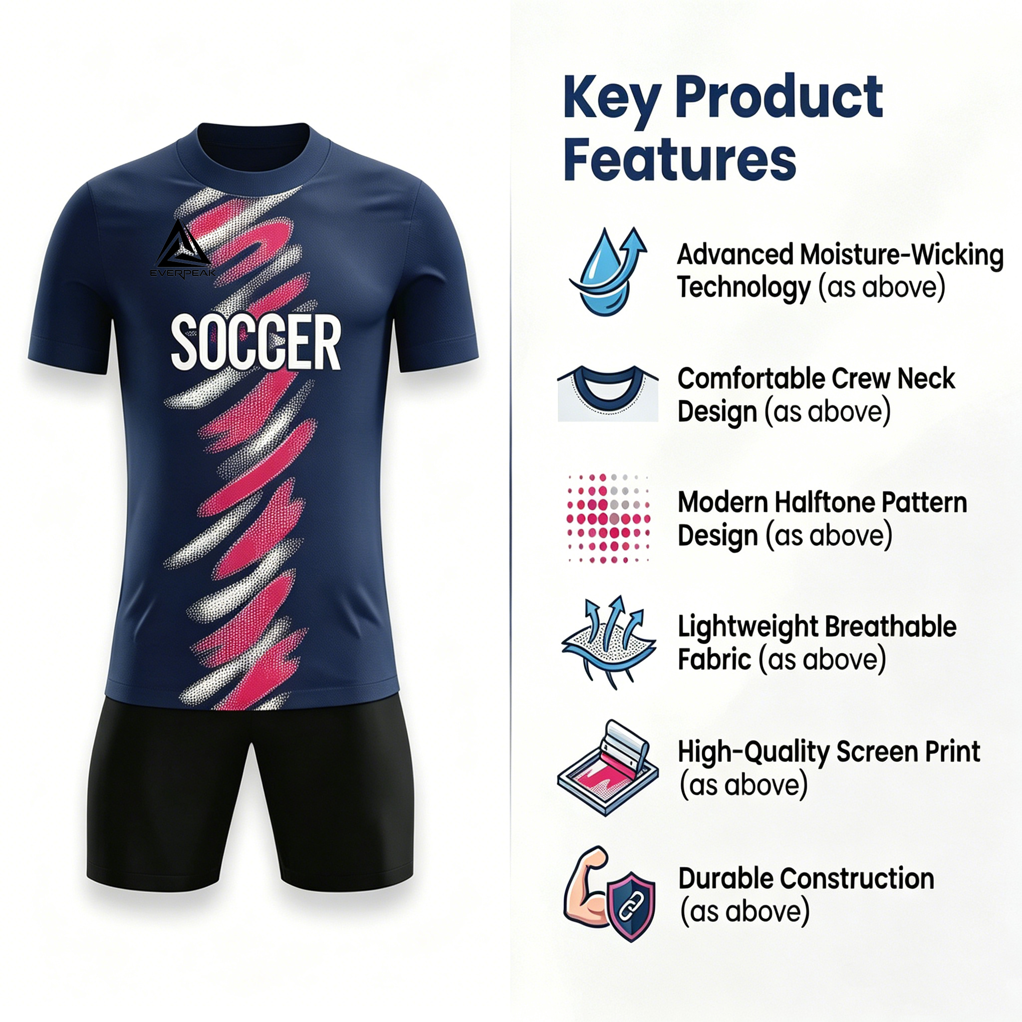 Custom Brush Stroke Soccer Jersey Set Men Quick Dry Football Uniform with Shorts Customizable Team Name Number Logo for Sports - view 8