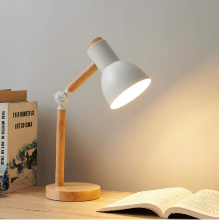 Creative Nordic Table Lamp Wooden Art LED Turn Head Simple Bedside Desk Light/Eye Protection Reading&Bedroom Study Lamp