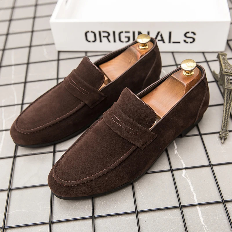Suede Leather Oxfords Shoes For Men Loafers Casual Slip On y Dress Office Wedding Party Man Moccasins Black 260624 - view 7