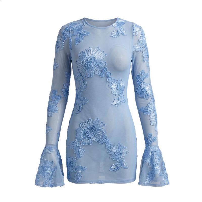 Beyprern Glam Rose Pink Floral Backless Short Party Dress Elegant Party Dresses For Women Long Sleeve Embroidered Birthday Dress 241213