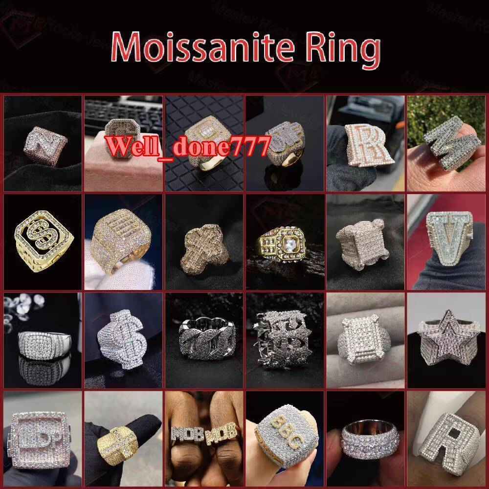 Hiphop Moissanite Ring 3 Rows Pave Setting Eternity Band Ring 925 Silver Gold Plated Vvs Moissanite Ring
