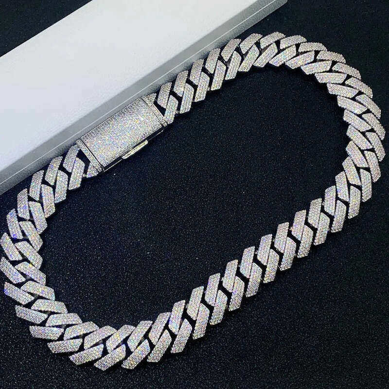 moissanite necklace cuban link chain 20mm 4 row full diamond ice out vvs pass diamonds tester stainless steel plating hiphop men's jewelry bracel