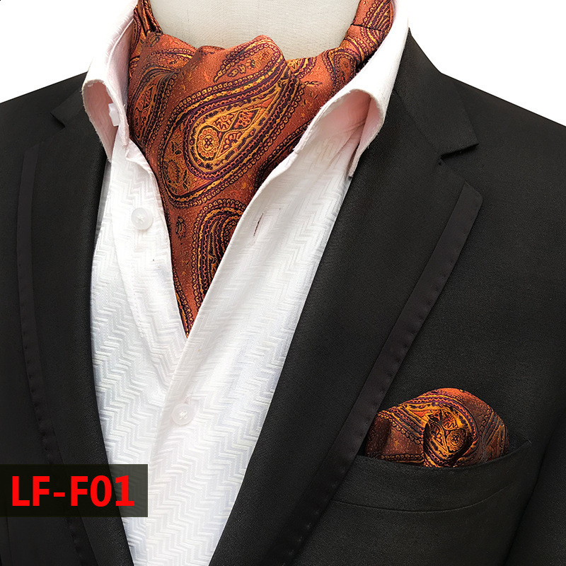 Hi-Tie Silk Christmas Mens Elegant Ascots Jacquard Hankerchief Cufflinks Vintage Cravat Scarf For Male Party Xmas Gift 250115