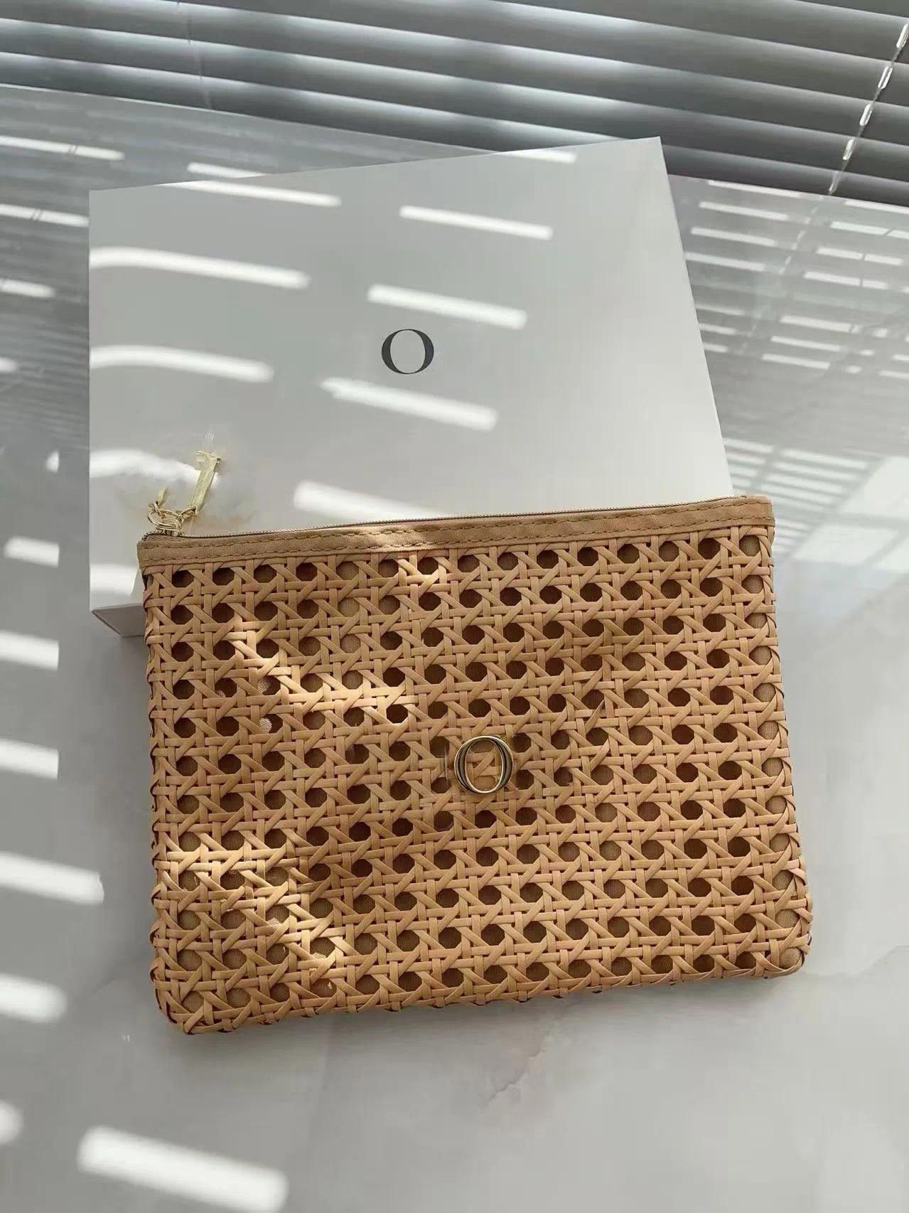 French Vintage Straw Cosmetic Bag Summer Beach Storage Pouch Portable Toiletry Makeup Organiser Box Travel Clutch Gift Bulk