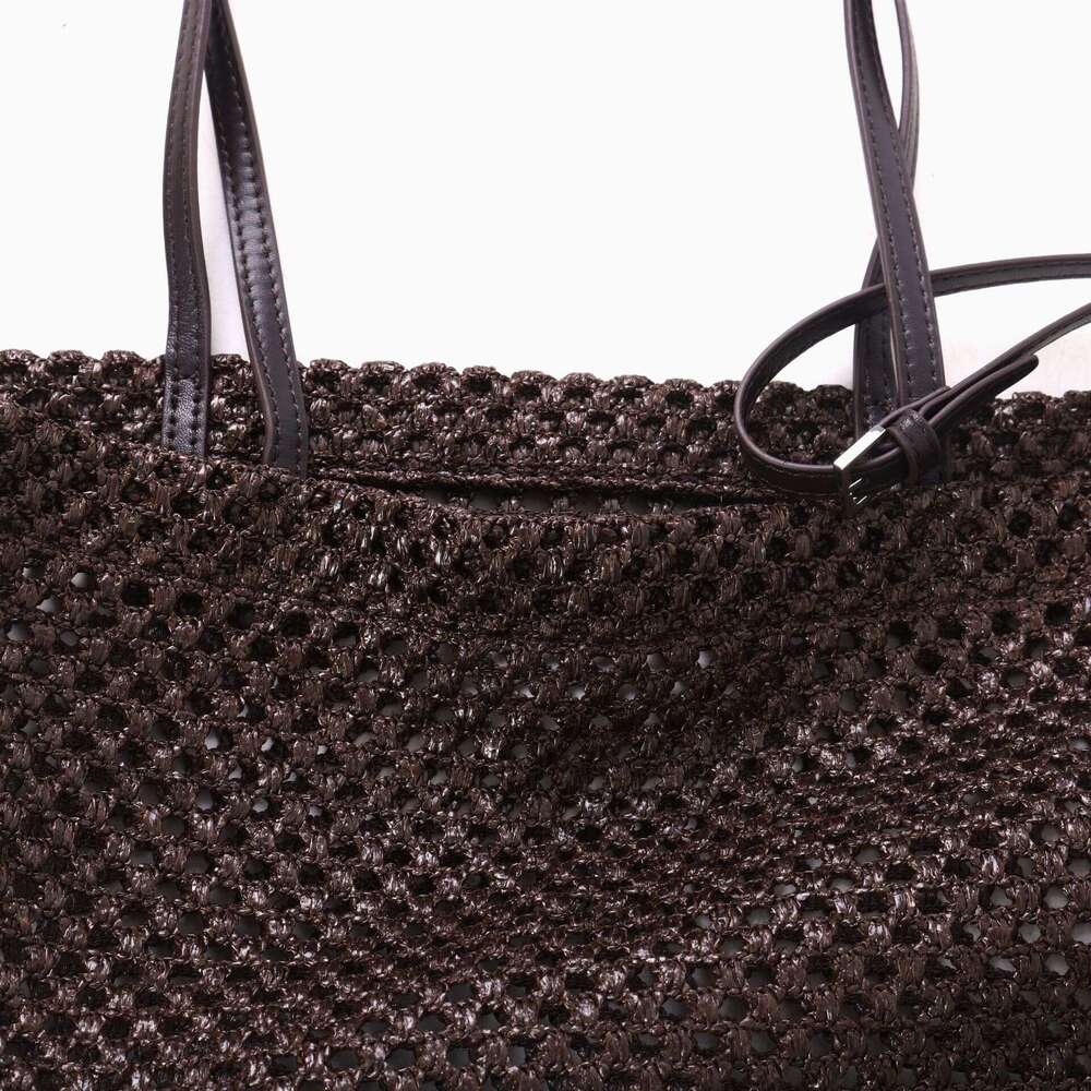 Vacation Style Handmade PP Straw Tote Bag Combined With Premium Top Layer Cowhide Fashion Single Shoulder Large Capacity Beach Travel Handbag SENYY