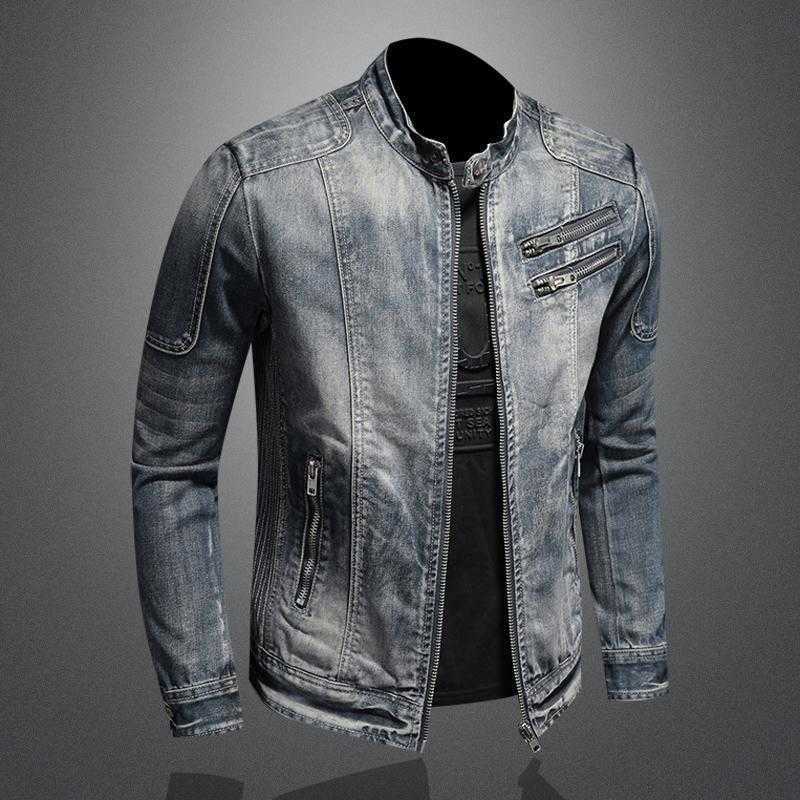 2026 High-end Men's Denim Jacket - European and American Casual Retro Large-Sized V-Neck Zipper Jacket - Motorcycle Suit TrendT260331