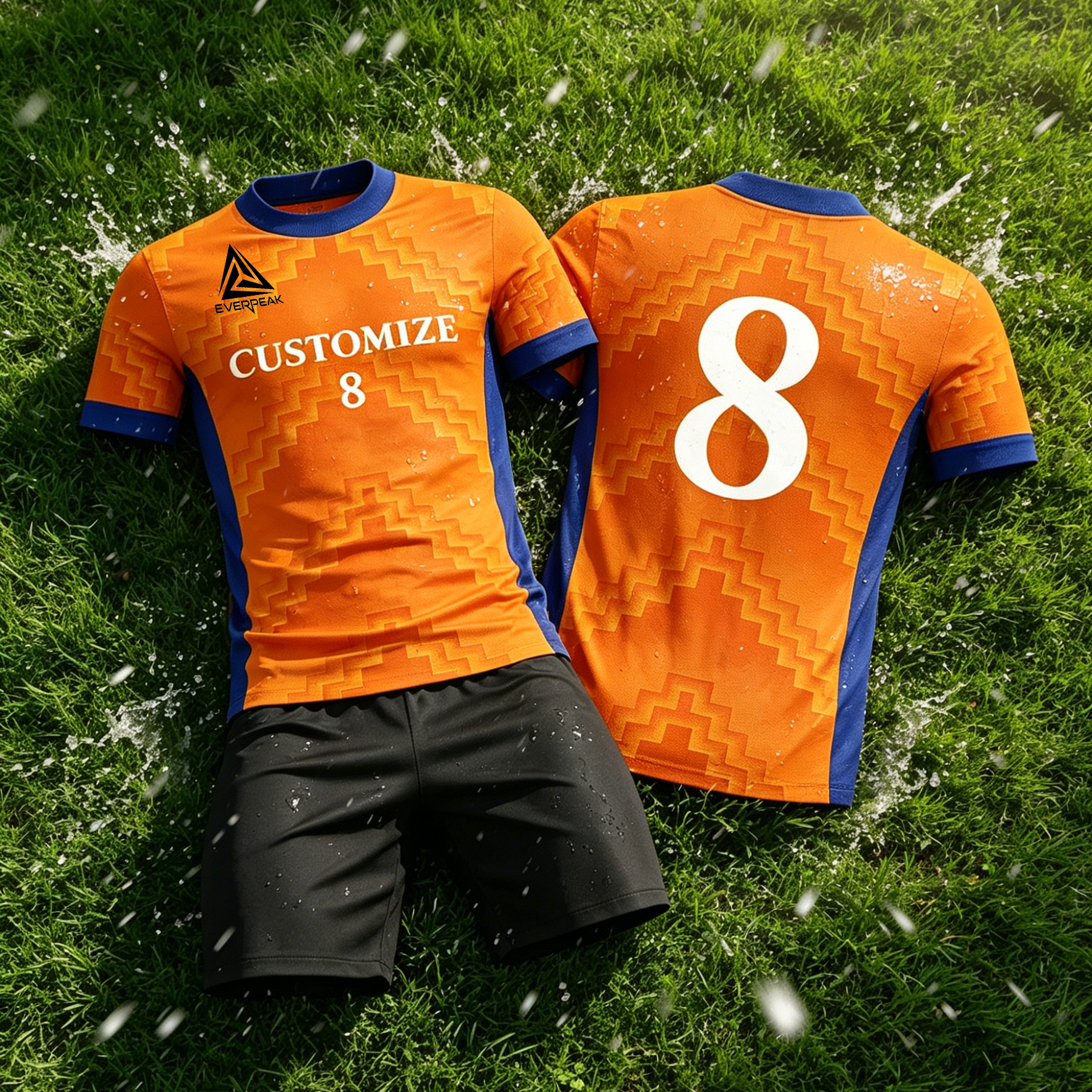 Custom Chevron Wave Soccer Jersey Set Men Quick Dry Football Uniform with Shorts Customizable Team Name Number Logo for Sports - view 6
