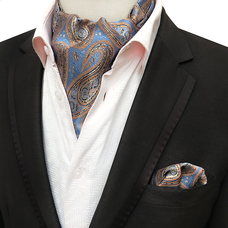 Hi-Tie Silk Christmas Mens Elegant Ascots Jacquard Hankerchief Cufflinks Vintage Cravat Scarf For Male Party Xmas Gift 250115