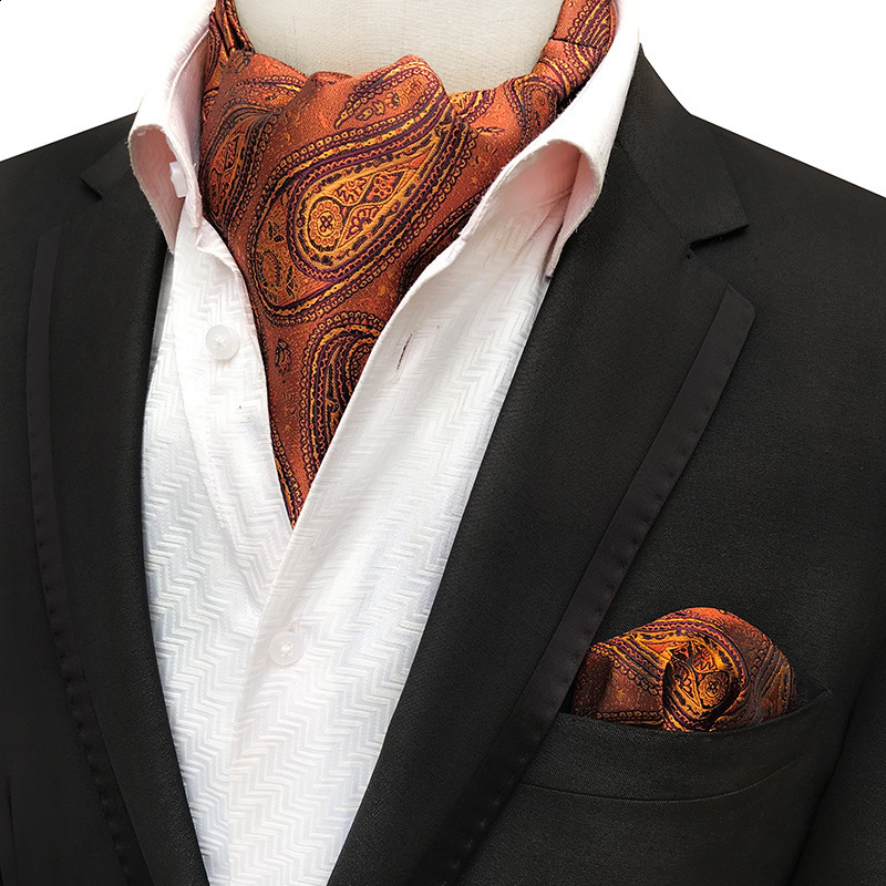 Hi-Tie Silk Christmas Mens Elegant Ascots Jacquard Hankerchief Cufflinks Vintage Cravat Scarf For Male Party Xmas Gift 250115