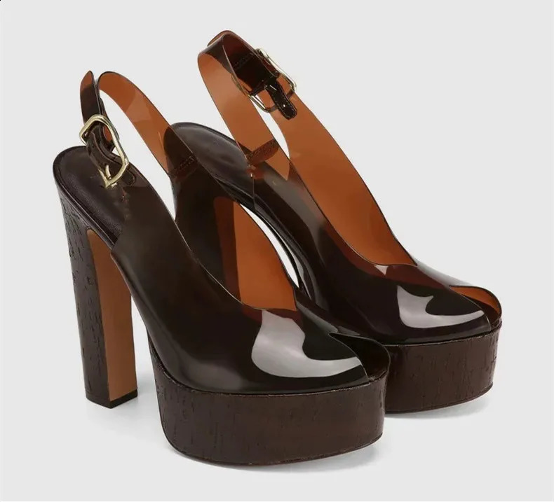 Womens summer thick soled high-heeled sandals fashionable transparent plus size womens 34-44 plus size sandals 260520 - view 6