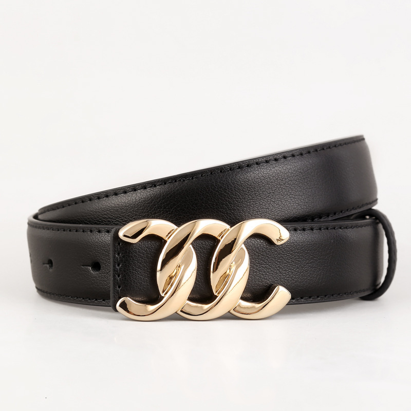 Women's Genuine Leather Belt, Fashion Smooth Buckle Waist Belt with Black Leather Strap and Golden Copper Decorative Buckle - Stylish Accessory for Dr - view 5