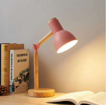 Creative Nordic Table Lamp Wooden Art LED Turn Head Simple Bedside Desk Light/Eye Protection Reading&Bedroom Study Lamp