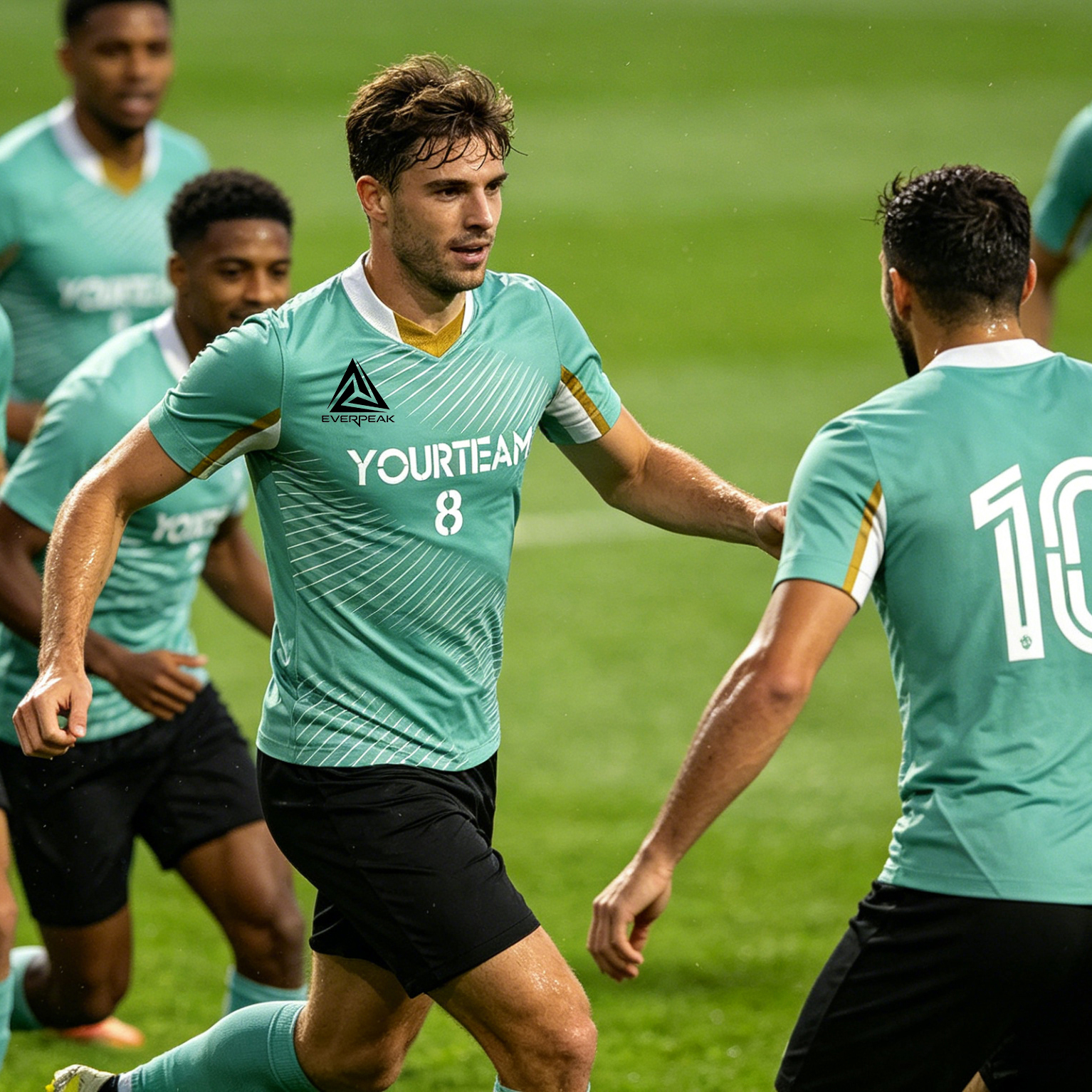 Custom Soccer Jersey Set Men Mint Green with Gold Accent Football Uniform with Shorts Personalized Name Number Breathable Quick Dry Kit - view 6