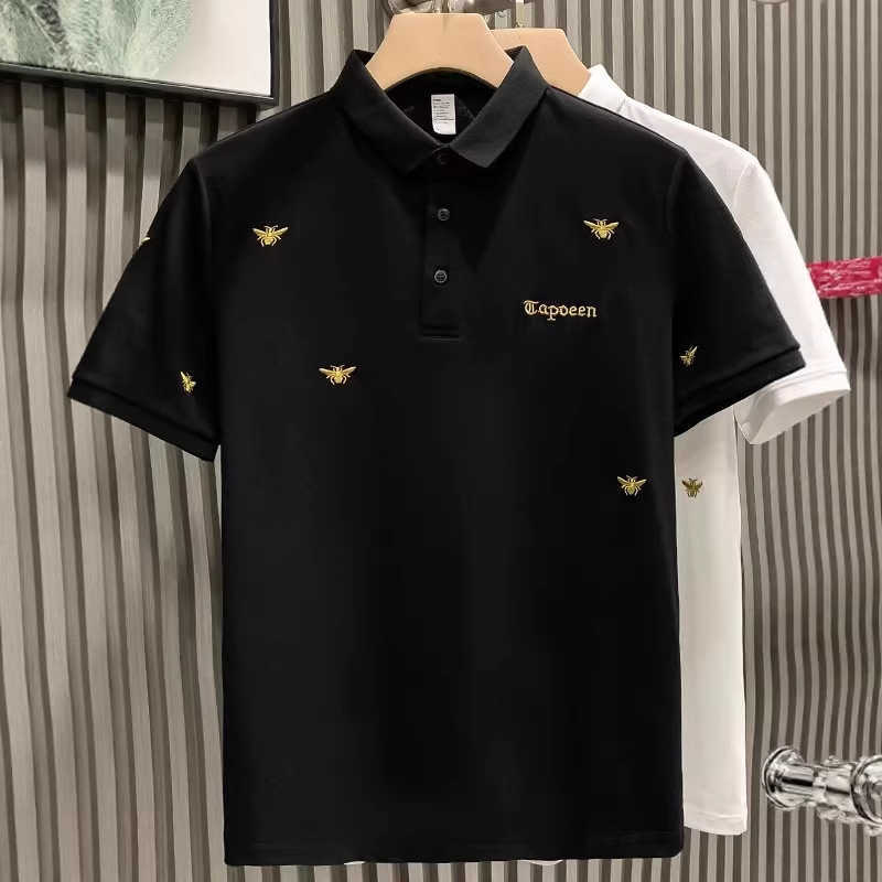 European-style high-end niche embroidered collar light luxury mens T-shirt short-sleeve polo shirt trendy brand stylish and cool mens clothing
