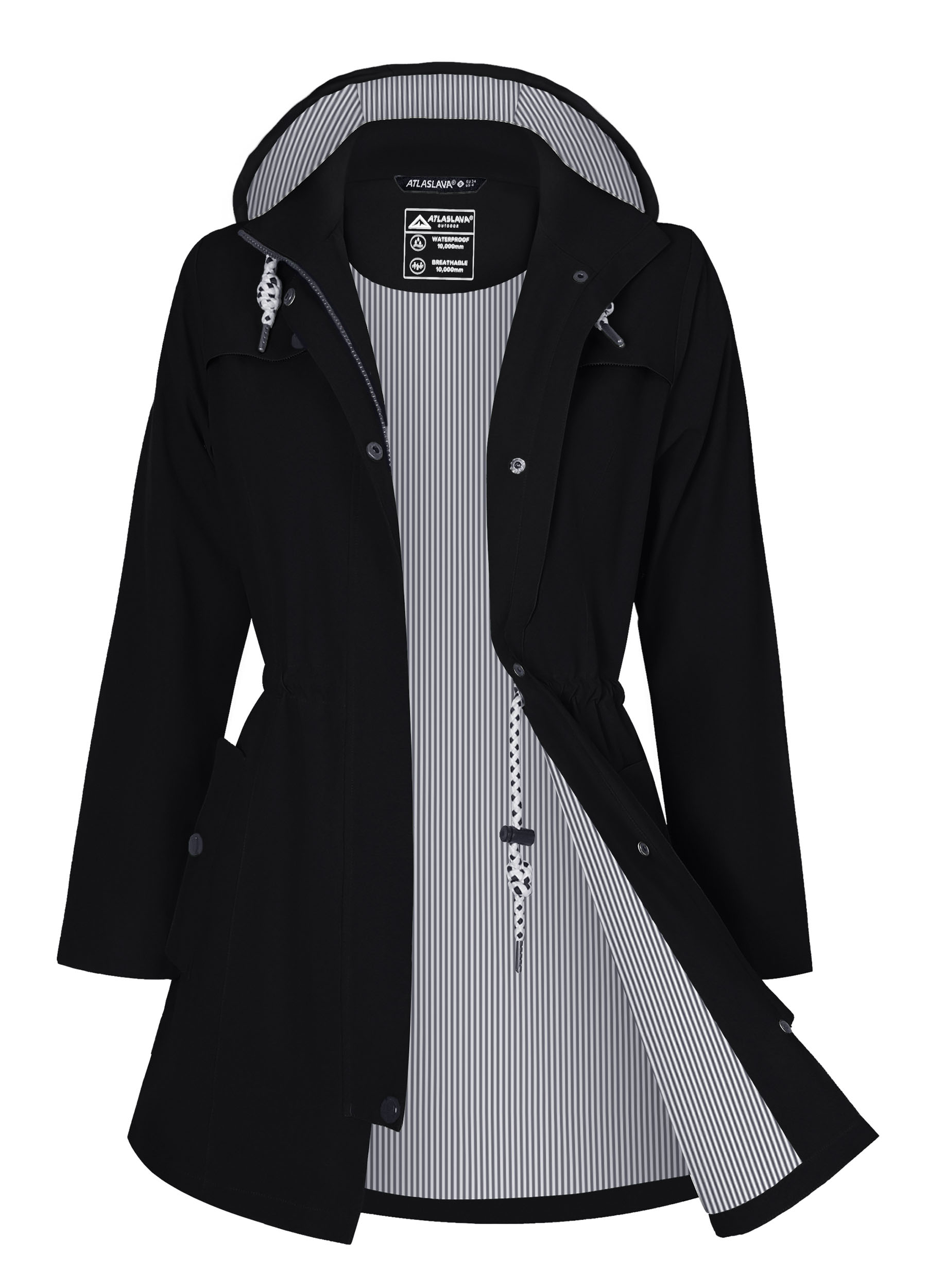 Outdoor Friendly Womens Long Length Waterproof Rainwear with Adjustable Hood