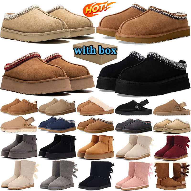 free shipping with box designer women slippers tasman tazz stylish slipper winter fur slides australia classic Boots Cozy Sheepskin Platform Clog