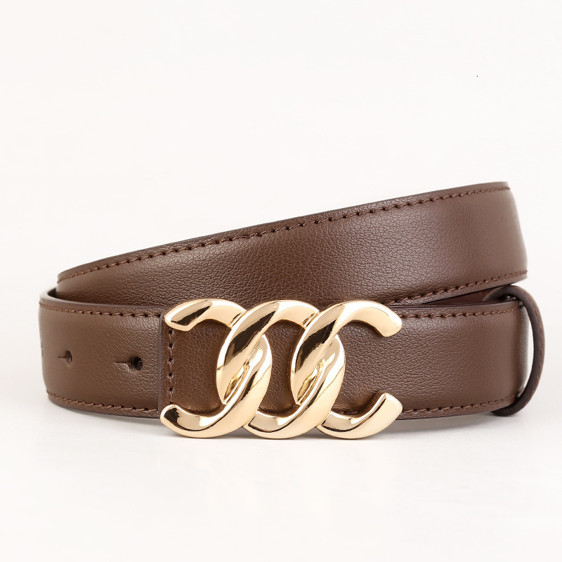 Women's Genuine Leather Belt, Fashion Smooth Buckle Waist Belt with Black Leather Strap and Golden Copper Decorative Buckle - Stylish Accessory for Dr - view 7